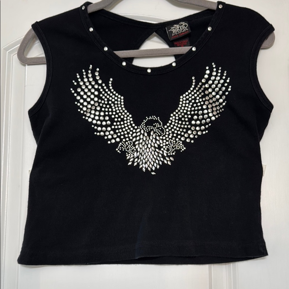 Black Embellished Biker Crop Top